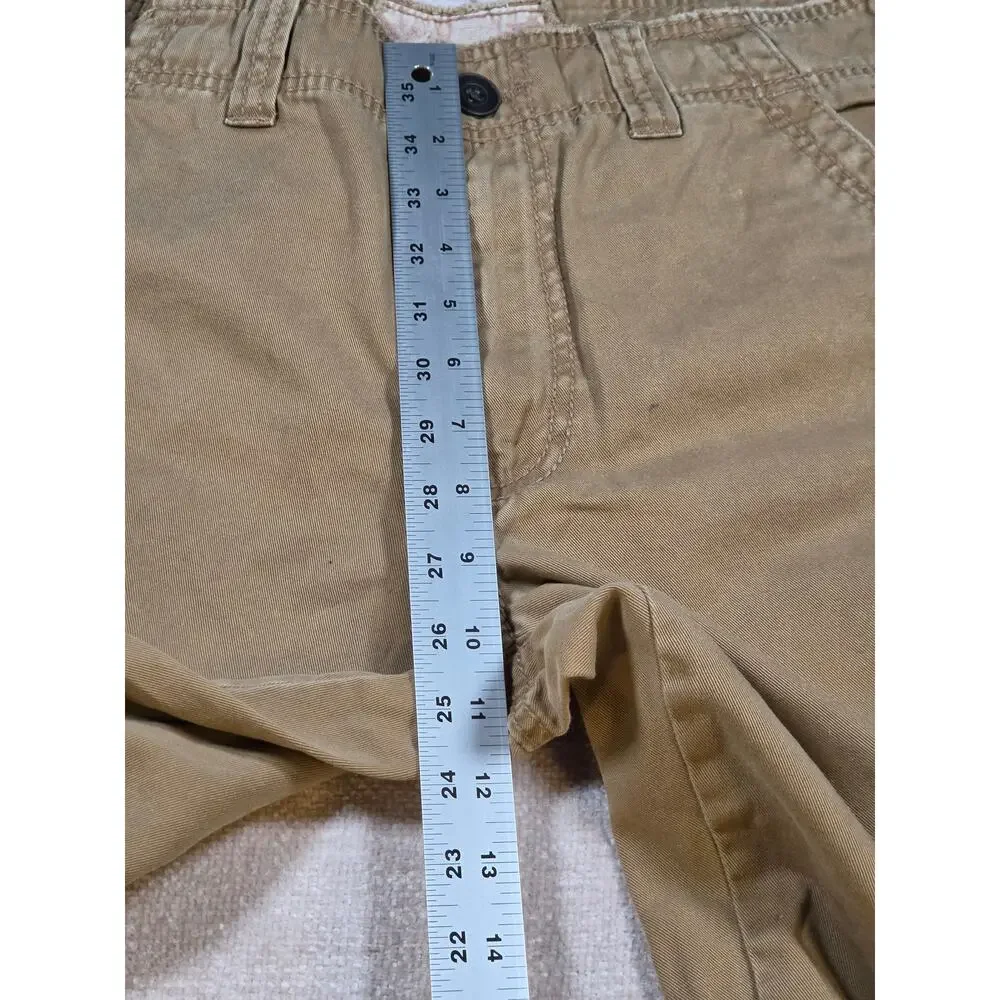 BKE Canvas Carpenter Pants Mens 32L Khaki Tan Straight Leg Workwear Distressed